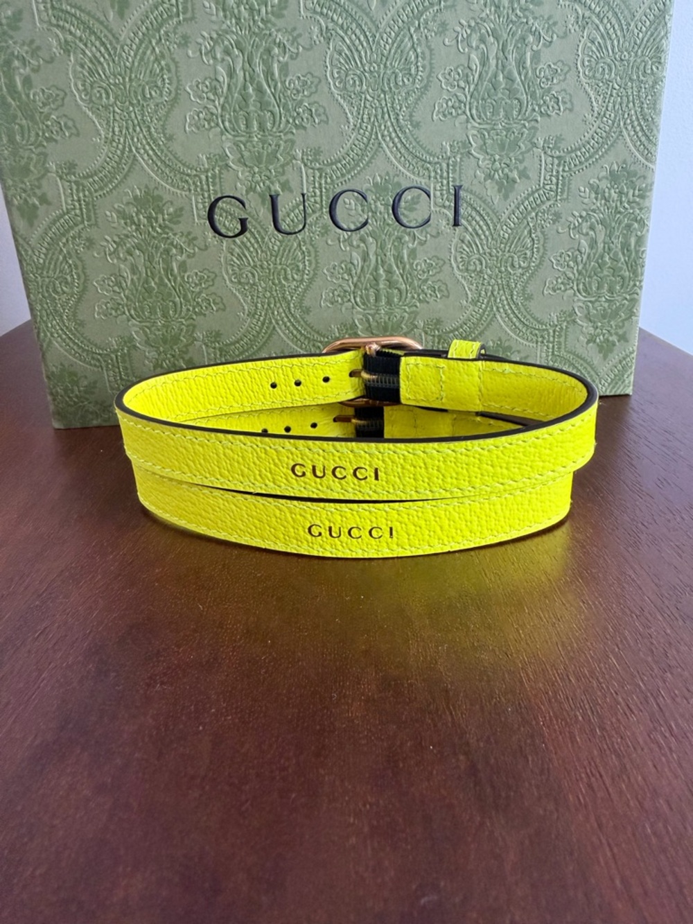 Gucci Diana Double Bracelet Neon Yellow Leather with Gold Buckle